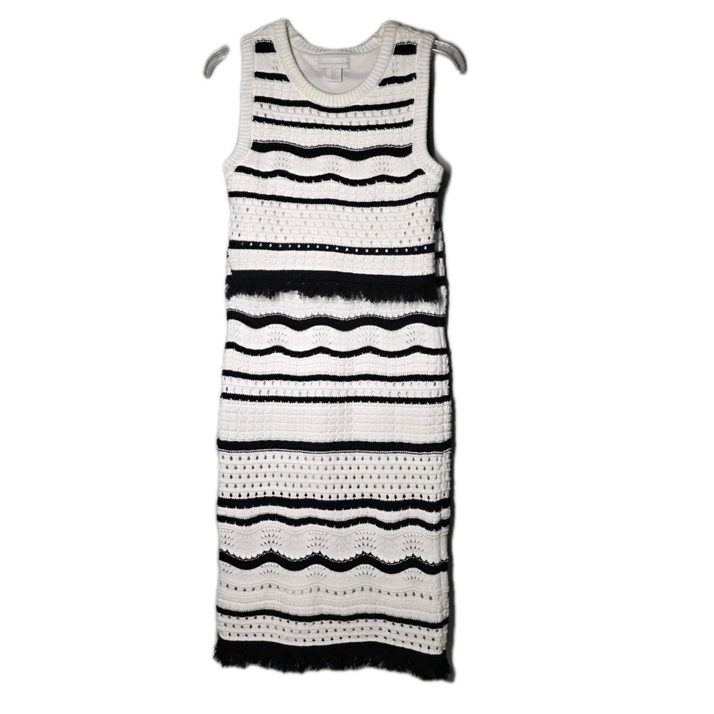 HOUSE OF HARLOW 1960 Sz XS‎ 2pc Set Crochet Knit Crop Top Midi Skirt White Black